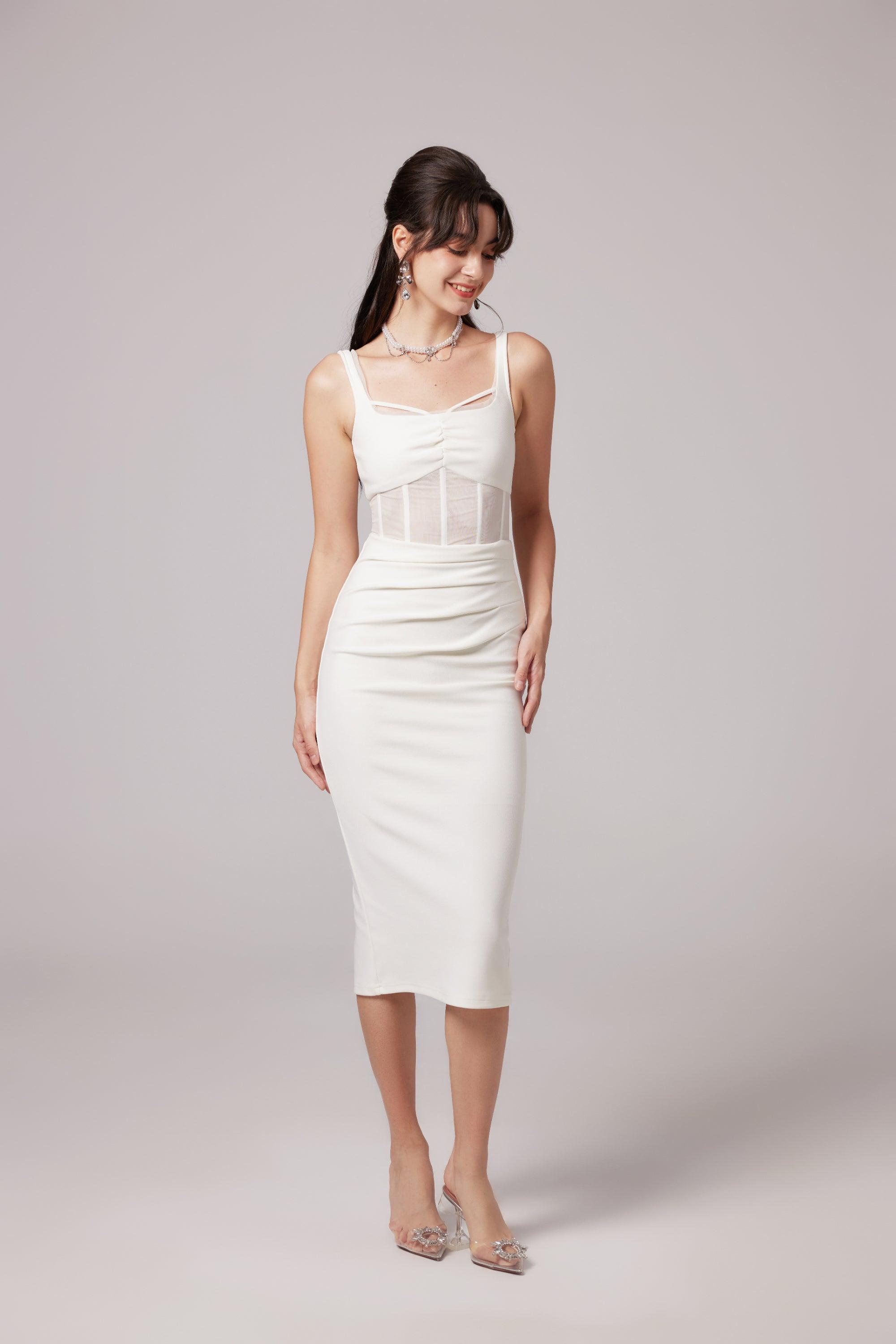 Elegant Beyaz Midi Elbise