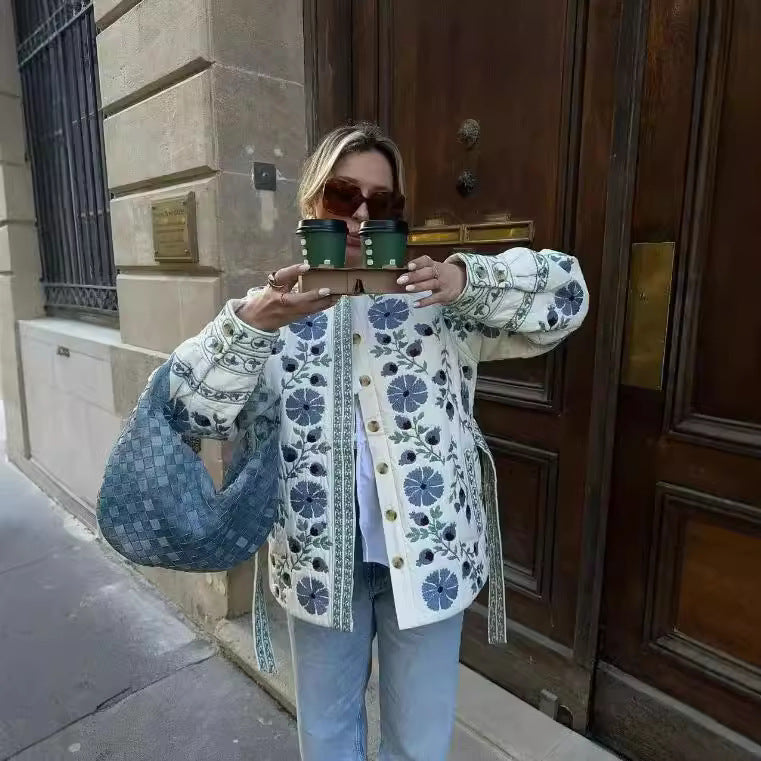 Blau Floral Patchwork Ceket