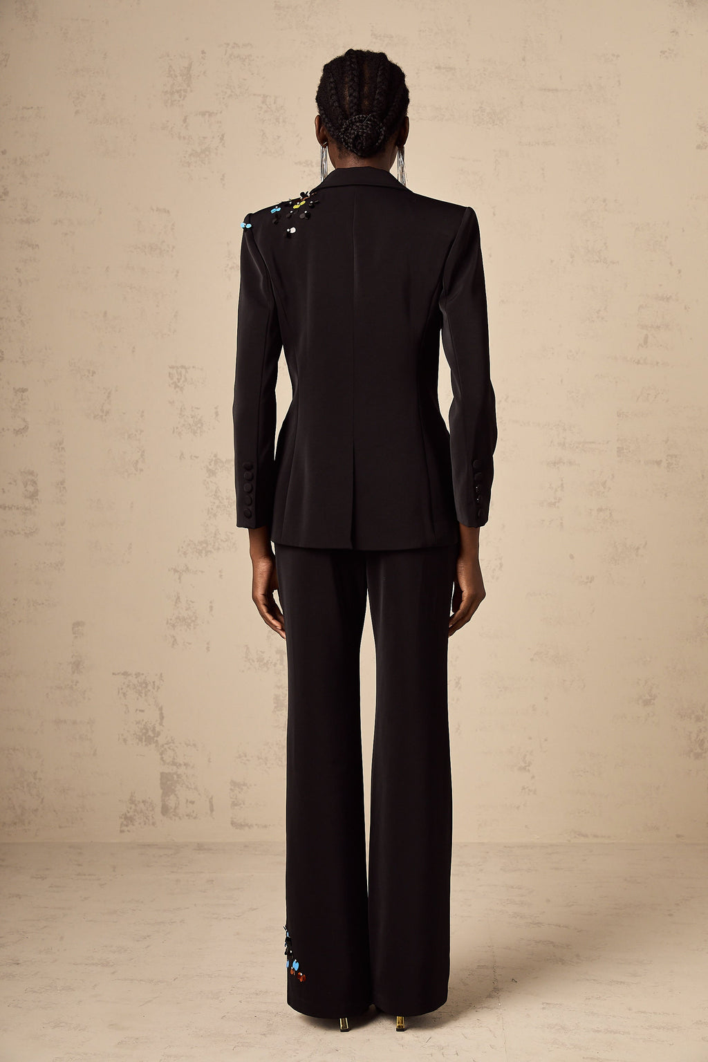 Alina Siyah Pullu Blazer Ceket & Pantolon Takım