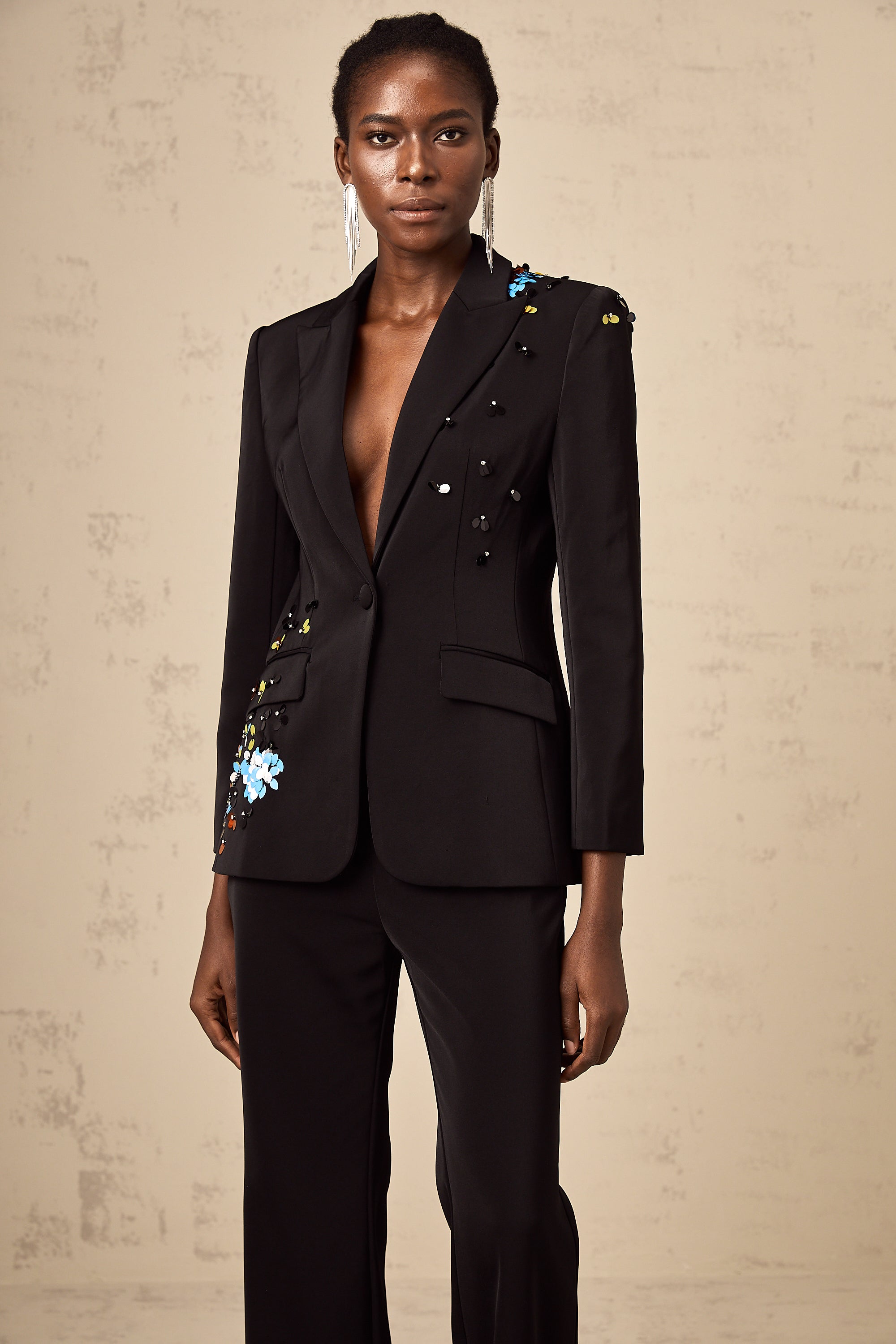 Alina Siyah Pullu Blazer Ceket & Pantolon Takım