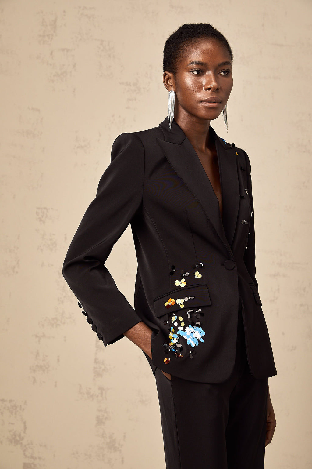 Alina Siyah Pullu Blazer Ceket & Pantolon Takım