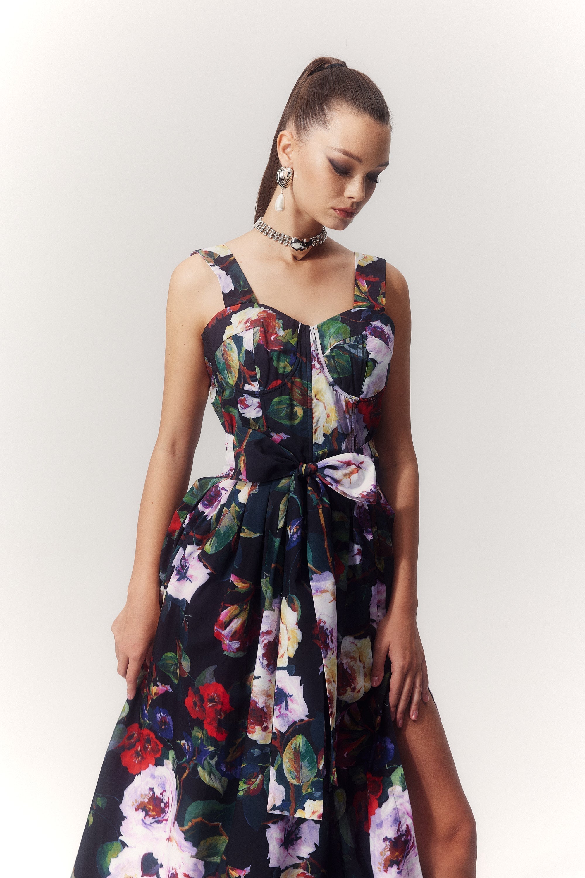 Teresa Çiçek Baskılı Sweet Heart Midi Elbise