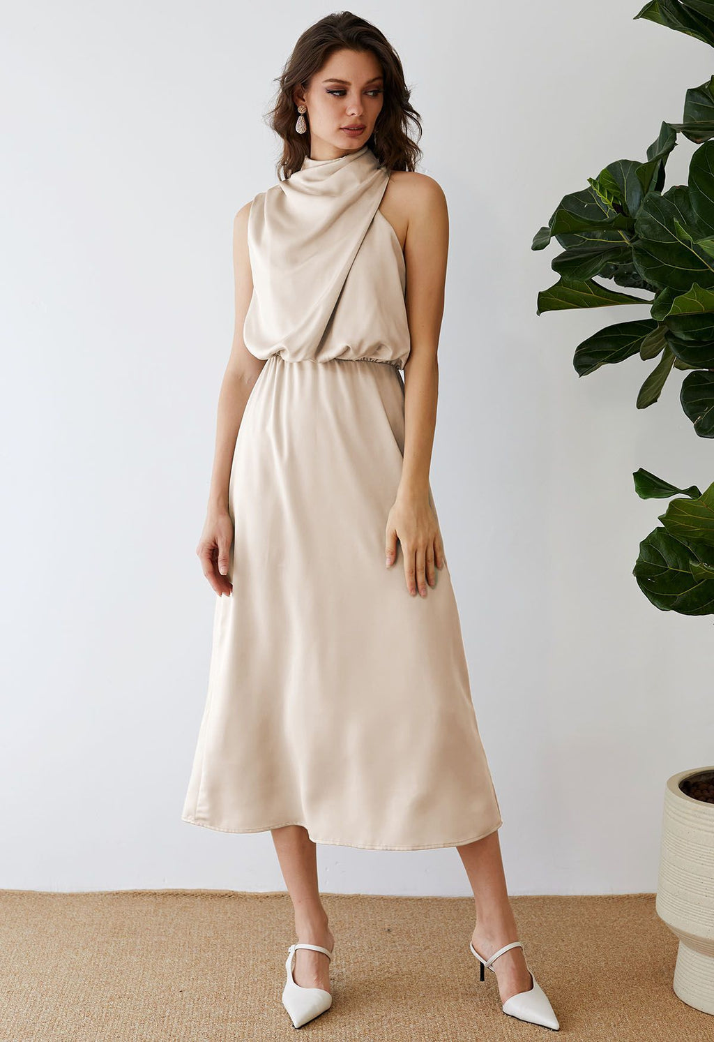 Apricot Asimetrik Midi Elbise