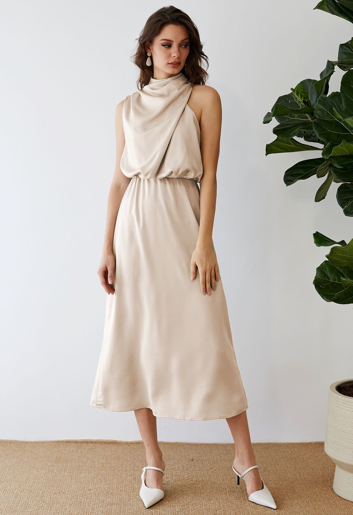 Apricot Asimetrik Midi Elbise