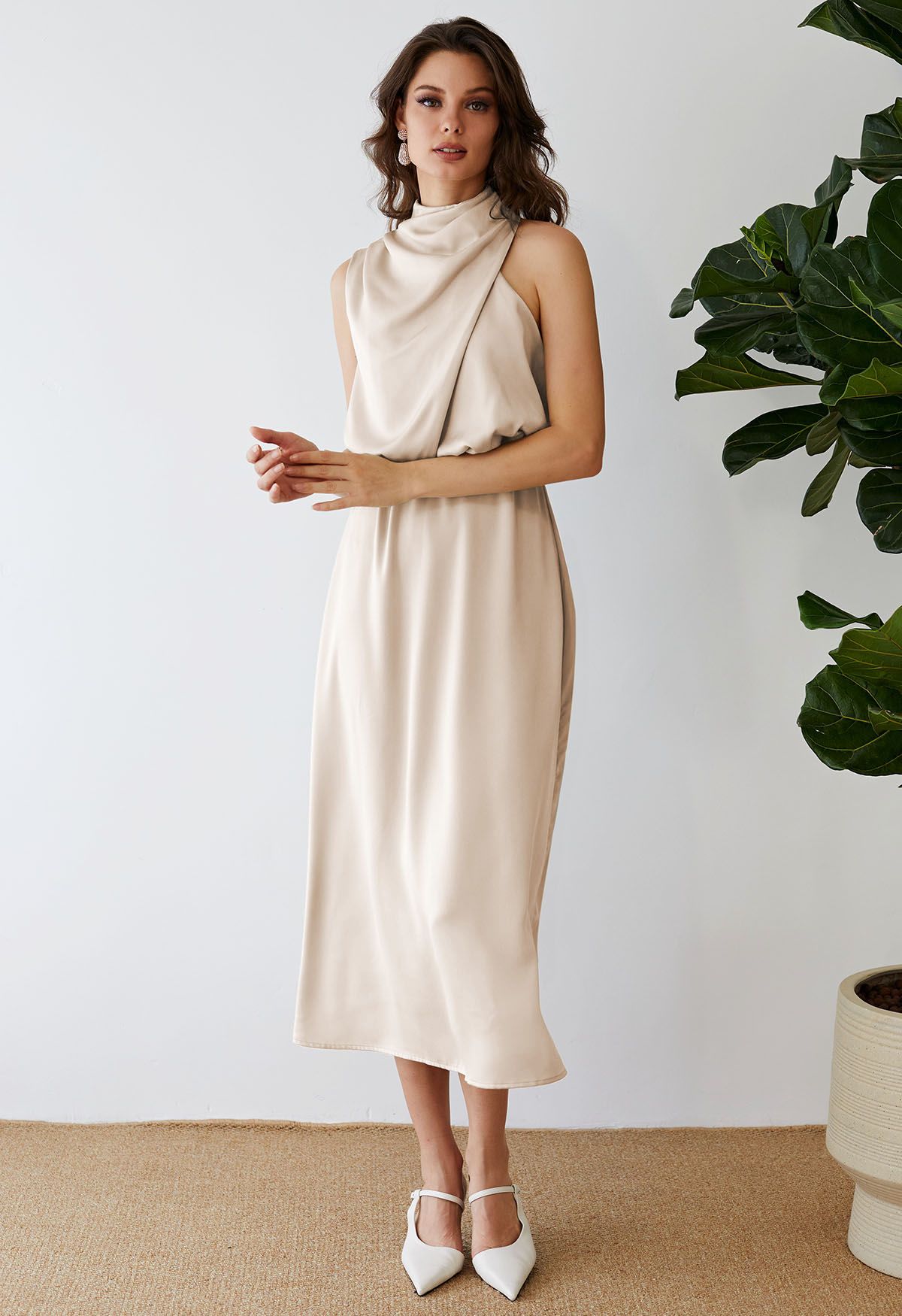 Apricot Asimetrik Midi Elbise