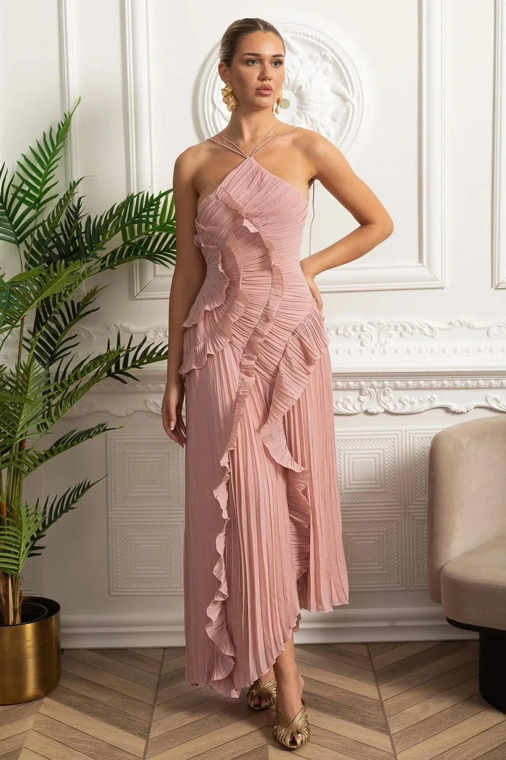 Liora Rosa Midi Elbise