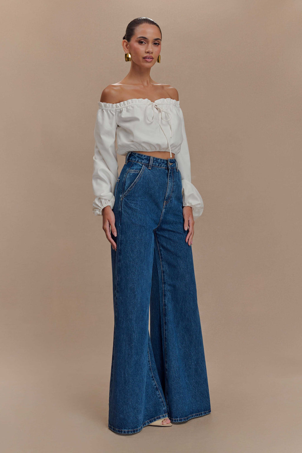 Salome Kayık Yaka Crop Bluz