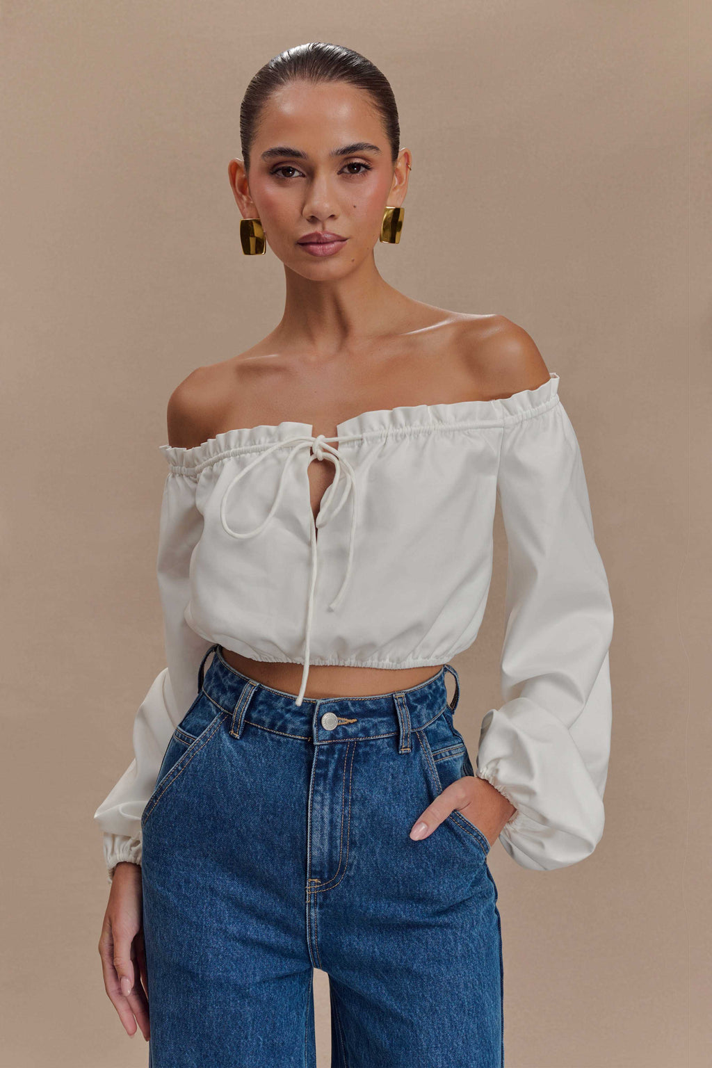 Salome Kayık Yaka Crop Bluz