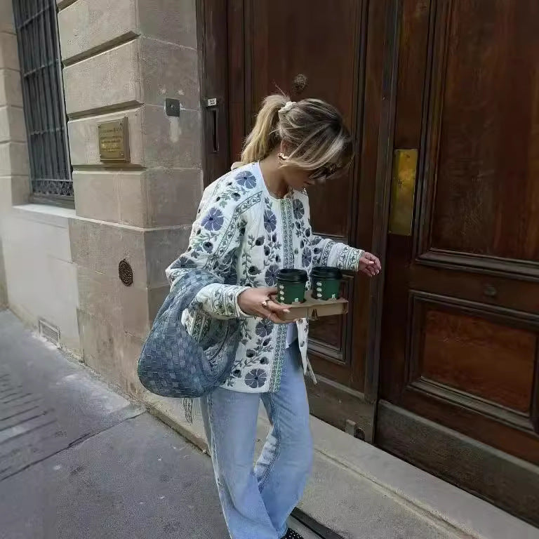 Blau Floral Patchwork Ceket