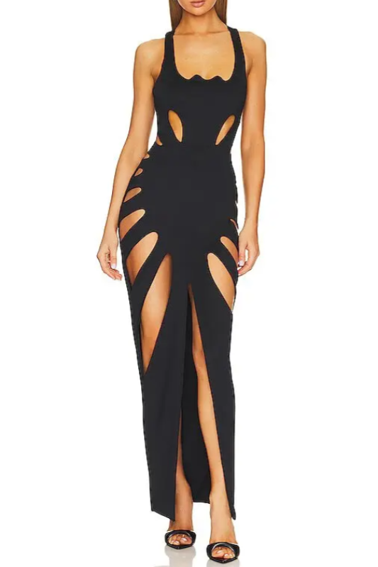 Yarasa Yaka Cut-Out Midi Elbise