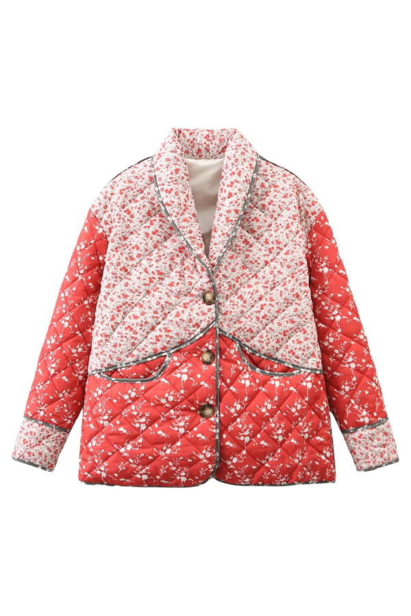 Floral Kontrast Dikişli Ceket