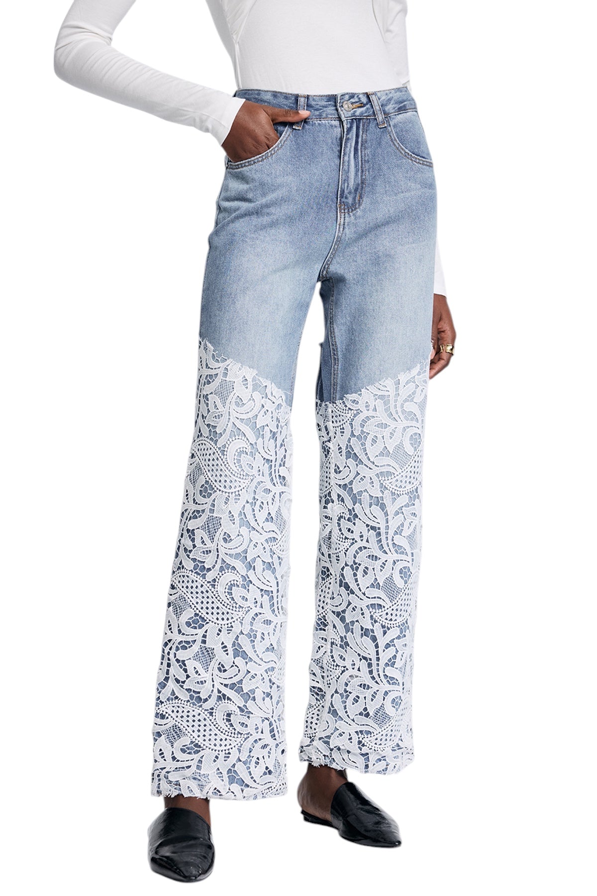 Dantel Detaylı Jean Pantalon