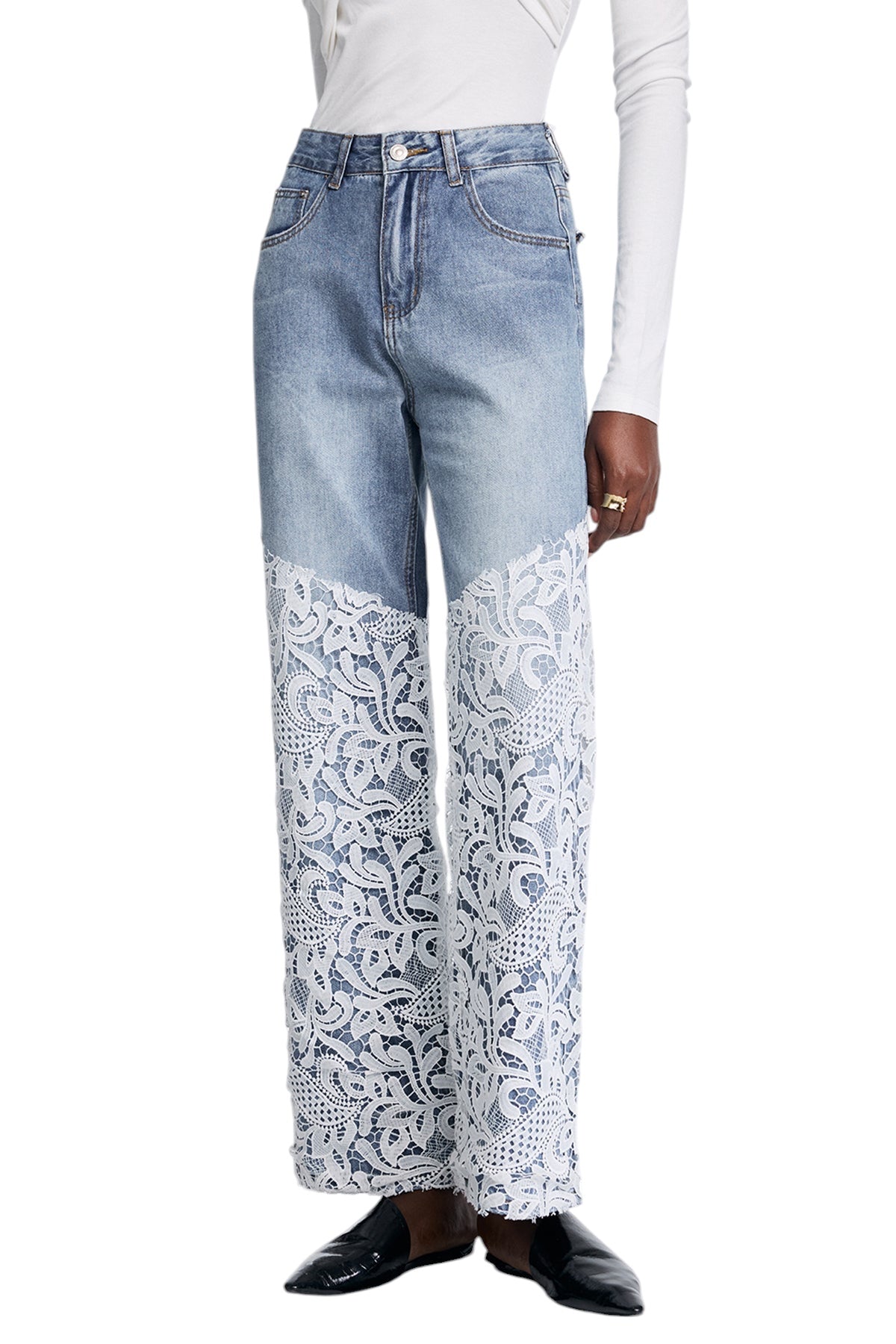 Dantel Detaylı Jean Pantalon