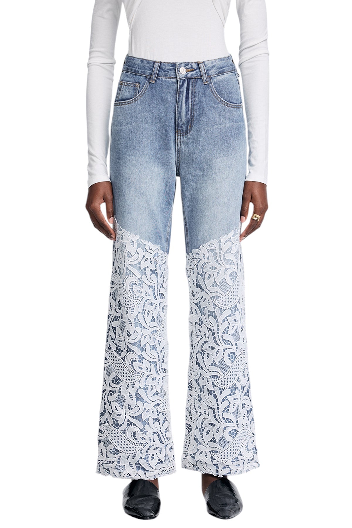 Dantel Detaylı Jean Pantalon