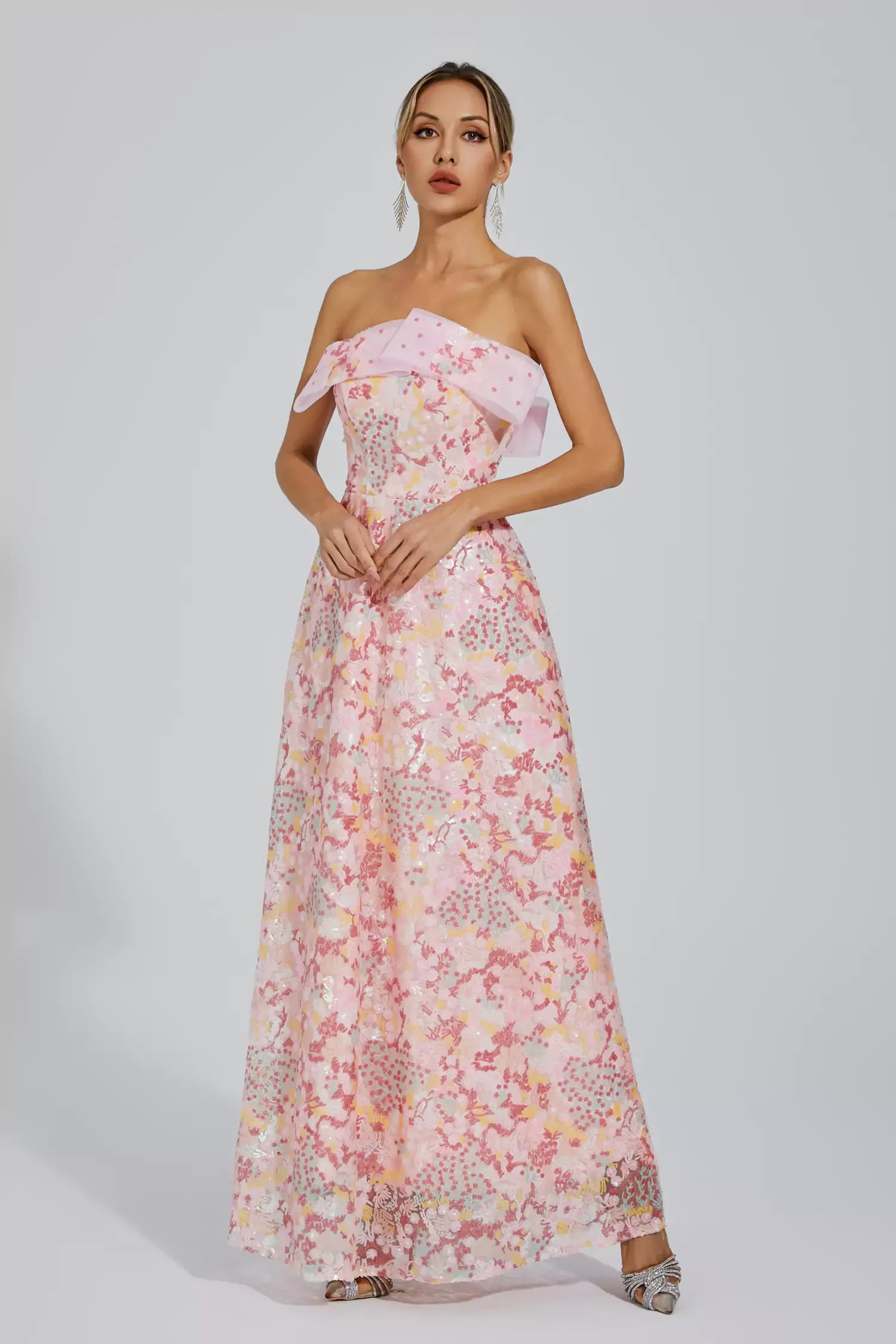 Aspyn Pembe Payet Bodycon Maxi Elbise