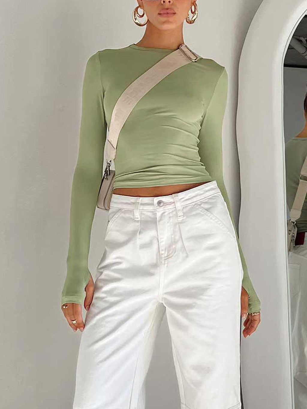 Zarif Uzun Kollu Crop Bluz