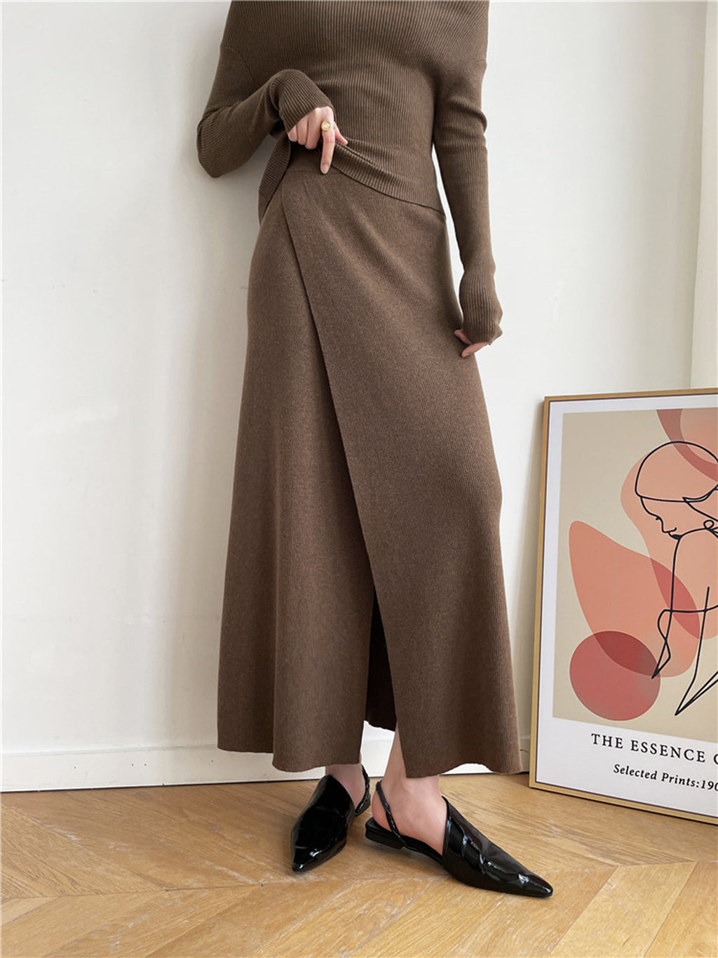 Caramel Slit Maxi Knit Etek