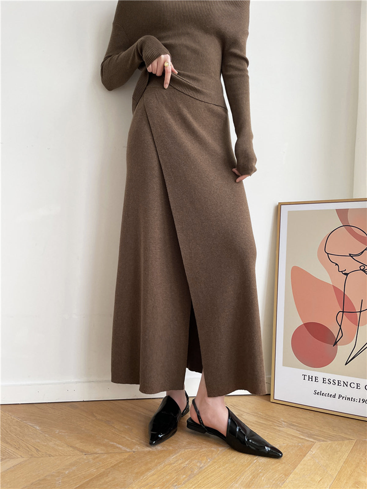 Caramel Slit Maxi Knit Etek