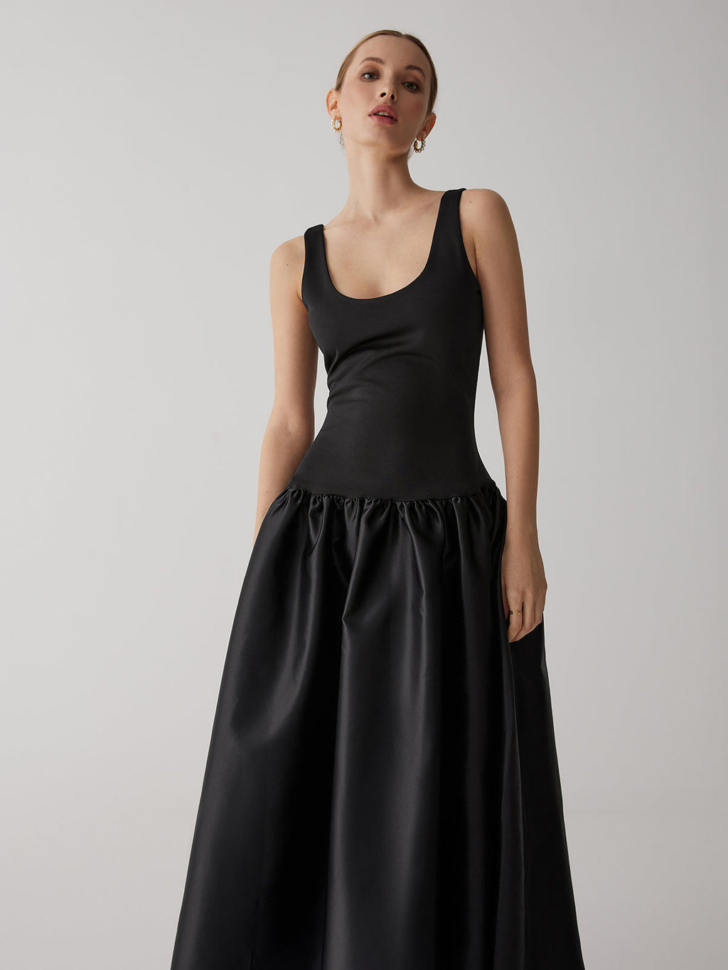 Patchwork Kolsuz Saten Midi Elbise