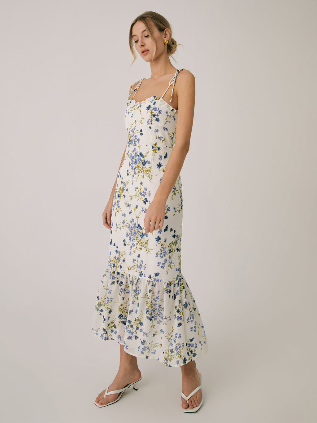 Ruffle Askılı Midi Elbise
