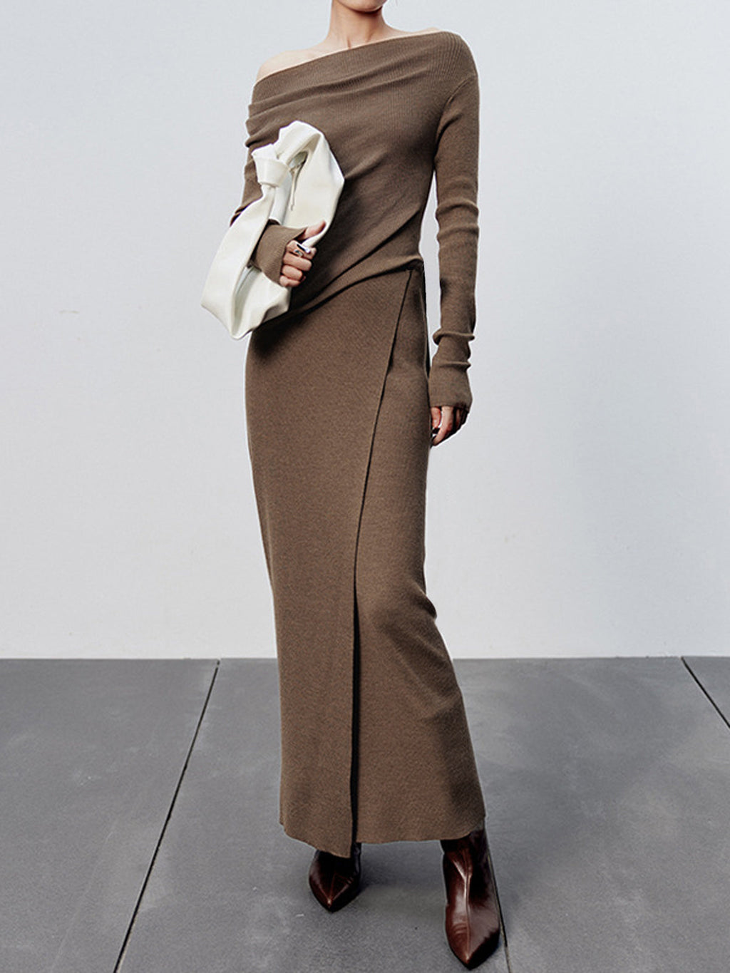 Caramel Slit Maxi Knit Etek