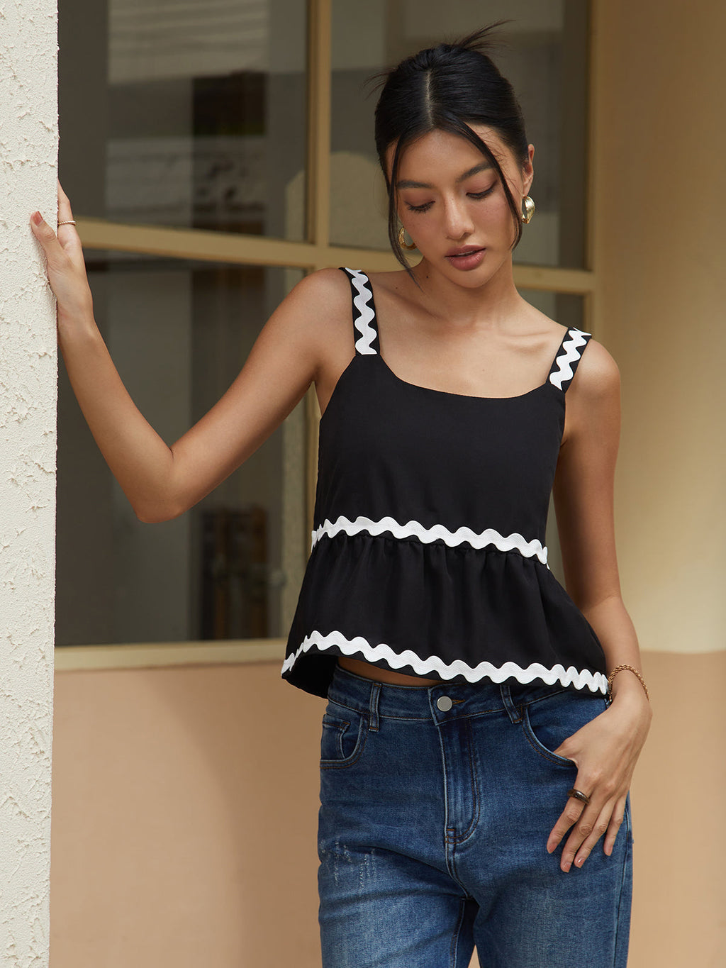 Kontrast Bağlamalı Peplum Bluz