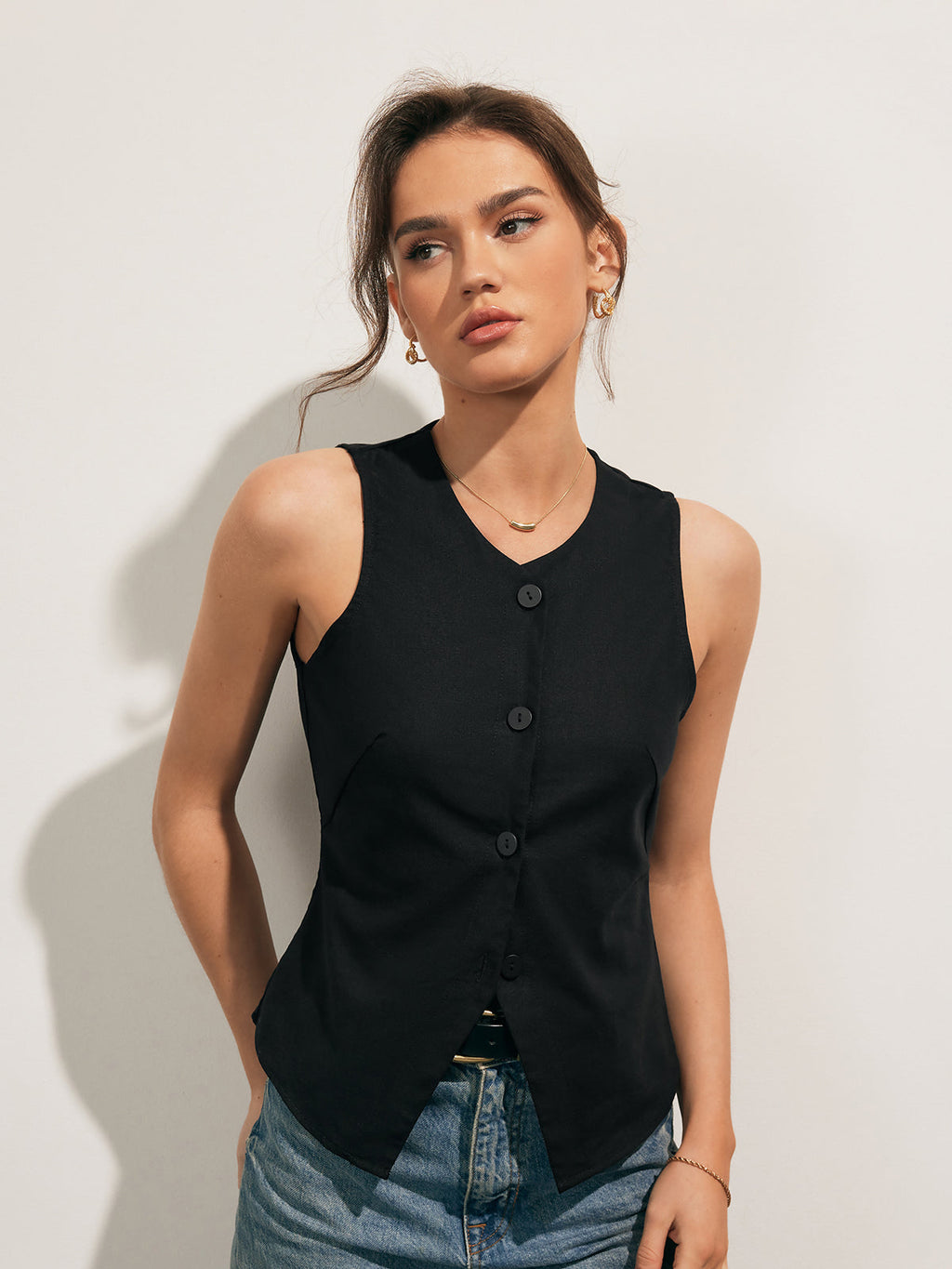 Keten Karışımlı Basic Yelek