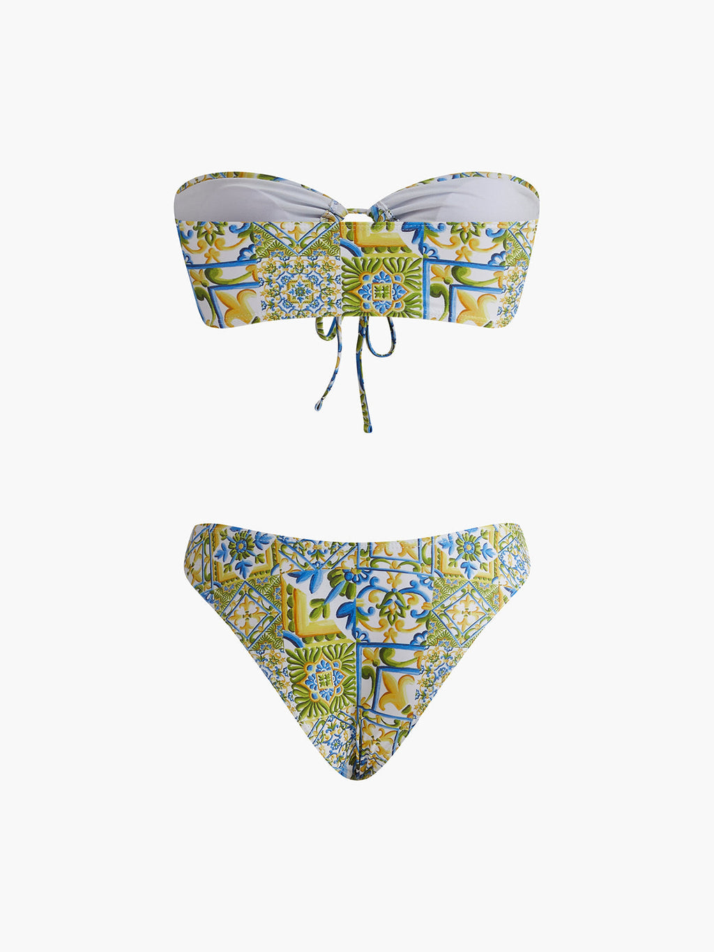 Straplez Baskılı Düğümlü Bikini Takımı