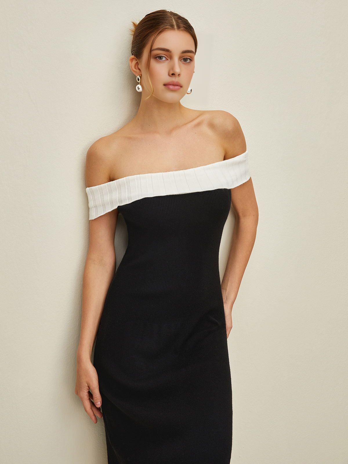 Omuz Açık Örgü Midi Elbise