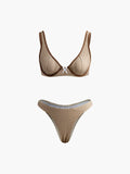 Kontrast Bağlamalı Ekose Bikini Takımı