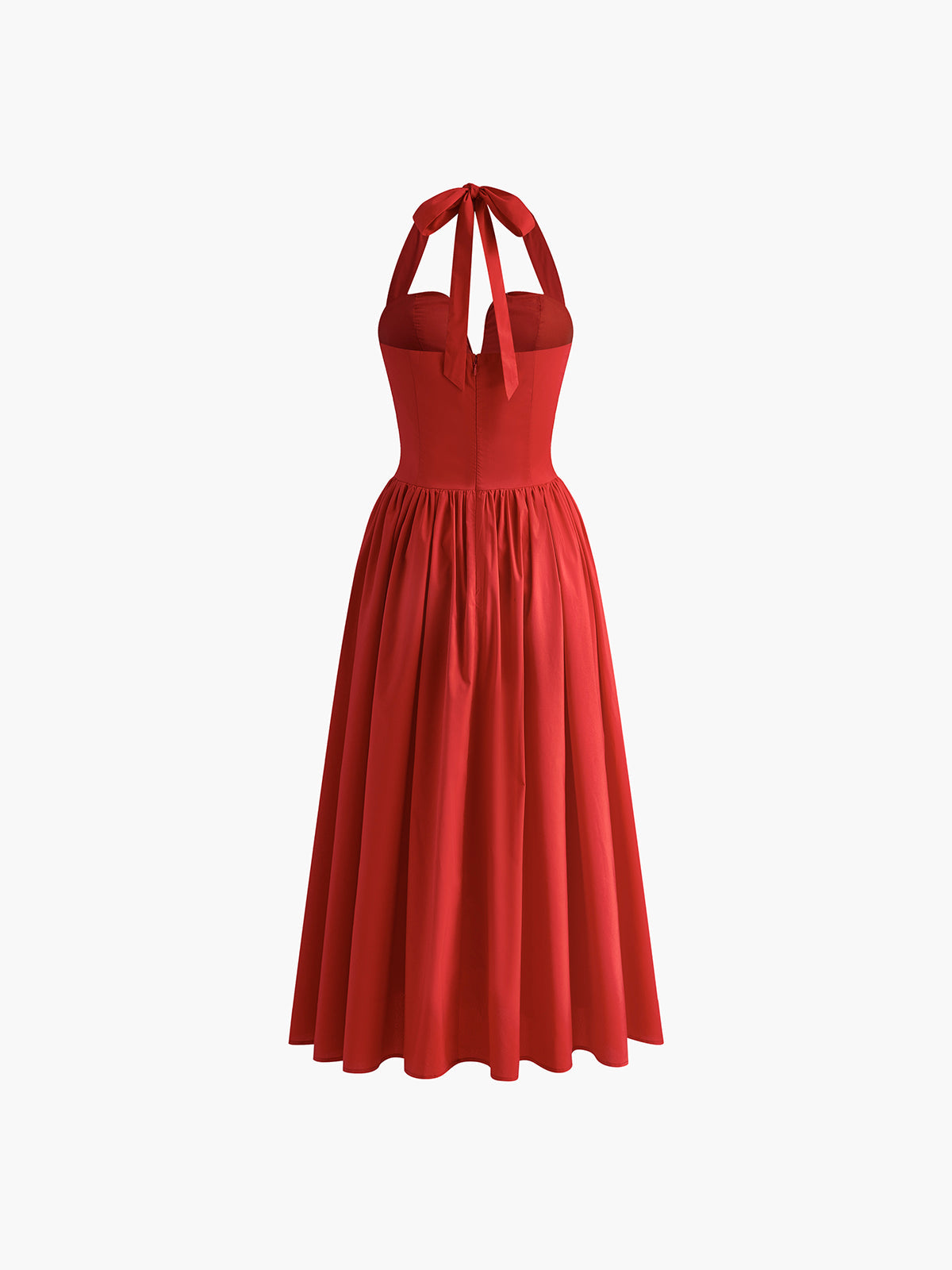 Halter Sweetheart Pileli Midi Elbise
