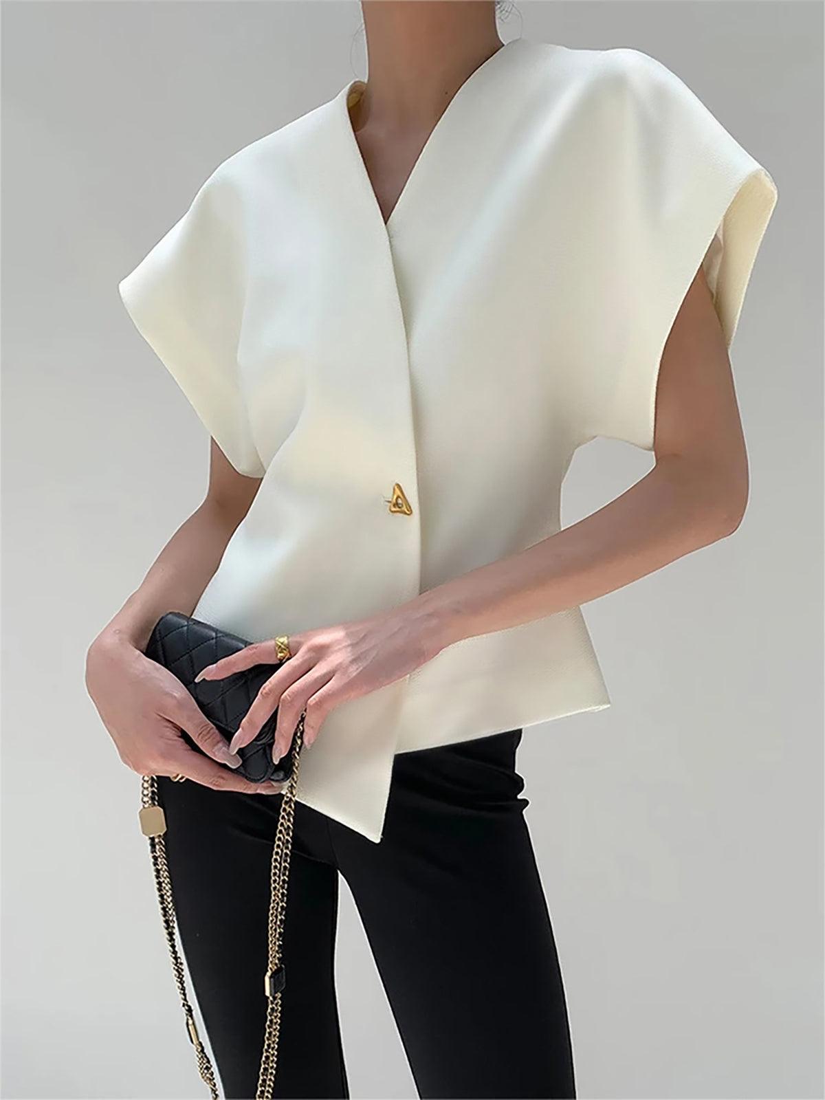 Minimal Altın Detaylı Kolsuz Bluz