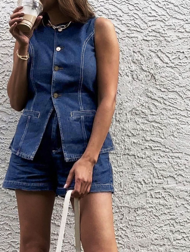 Denim Şort ve Yelek Takım