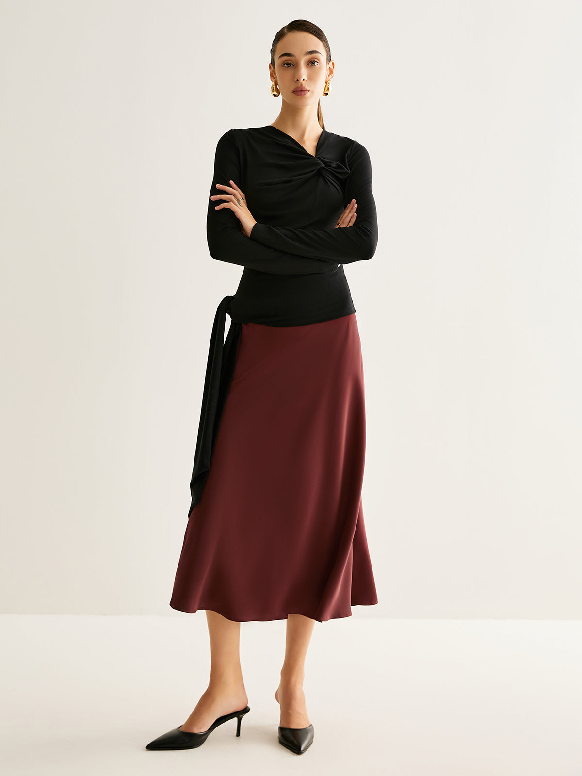 Flowy Saten Midi Etek