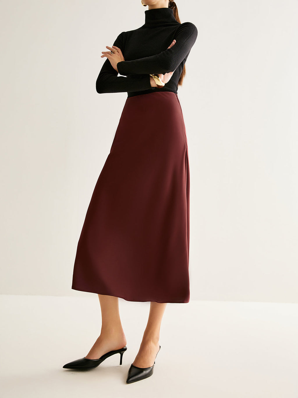 Flowy Saten Midi Etek