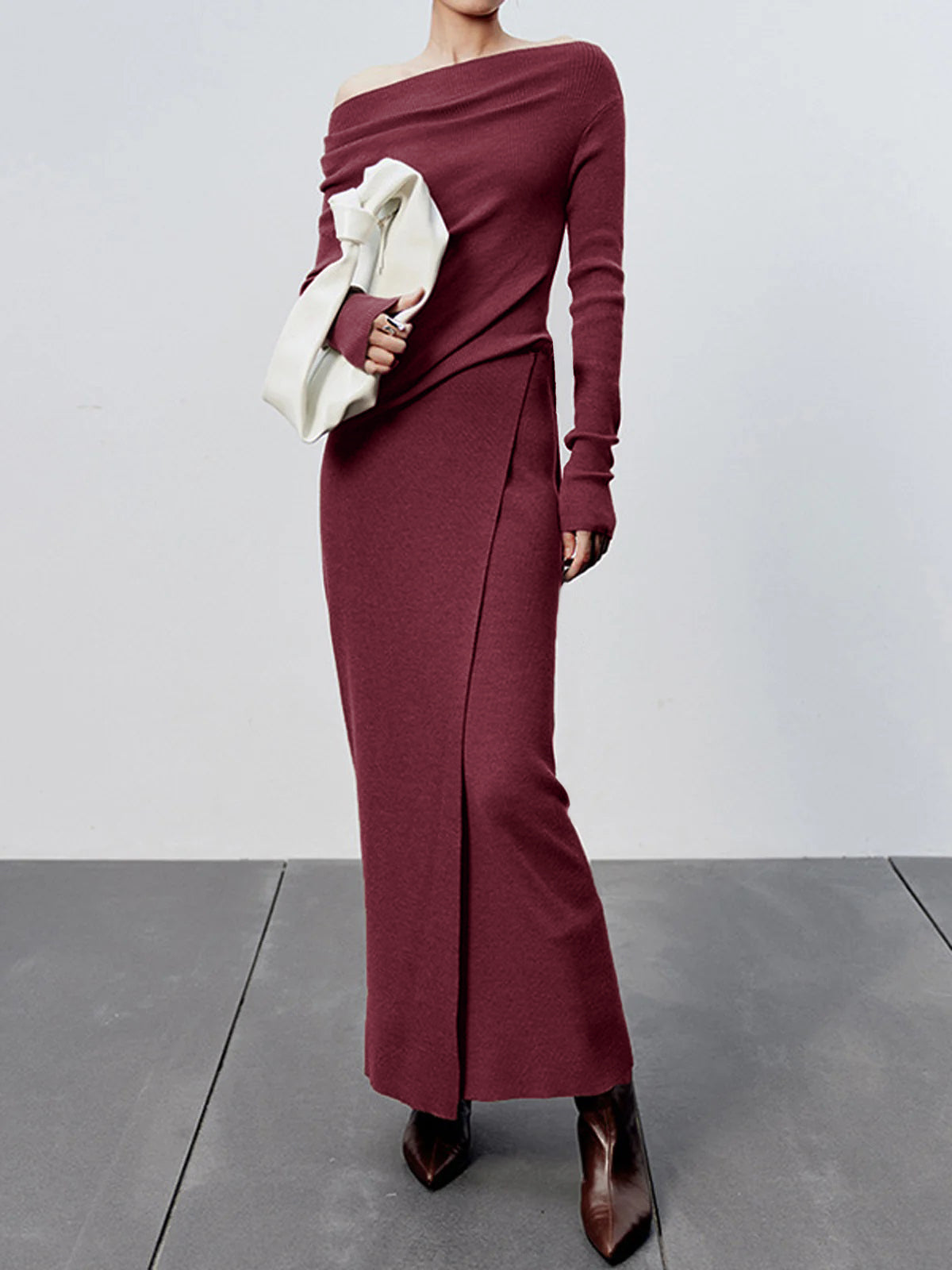 Caramel Slit Maxi Knit Etek