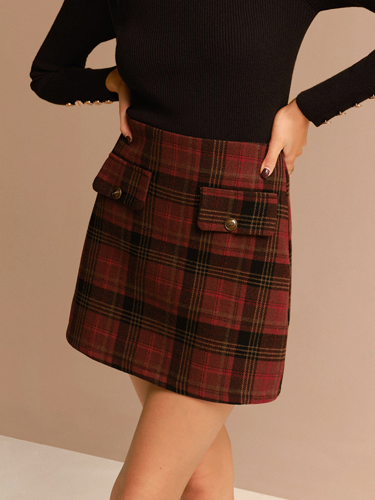 Ekose Desenli Tweed Mini Etek