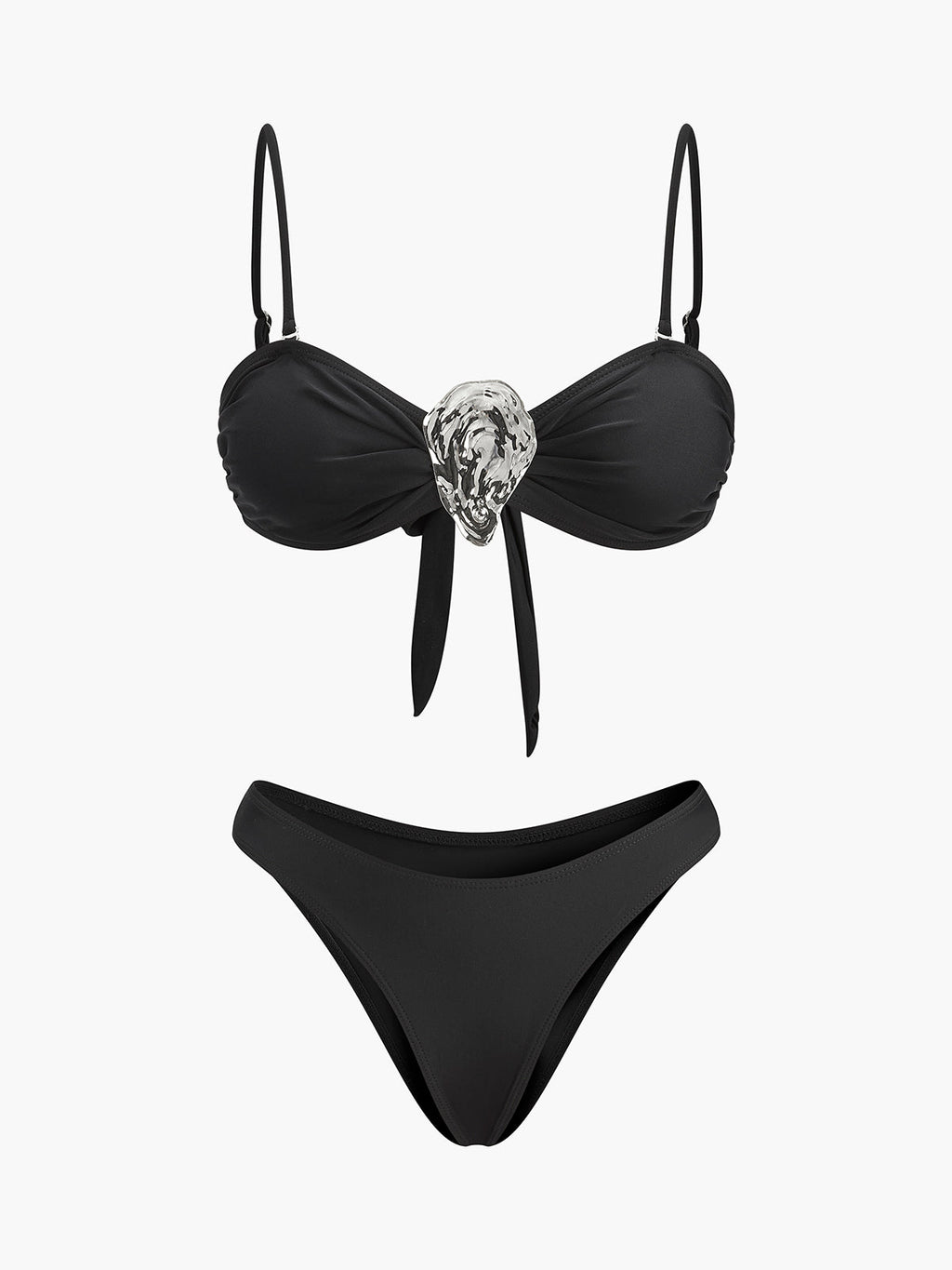 Metal Aksanlı Ön Bağcıklı Bikini Takımı