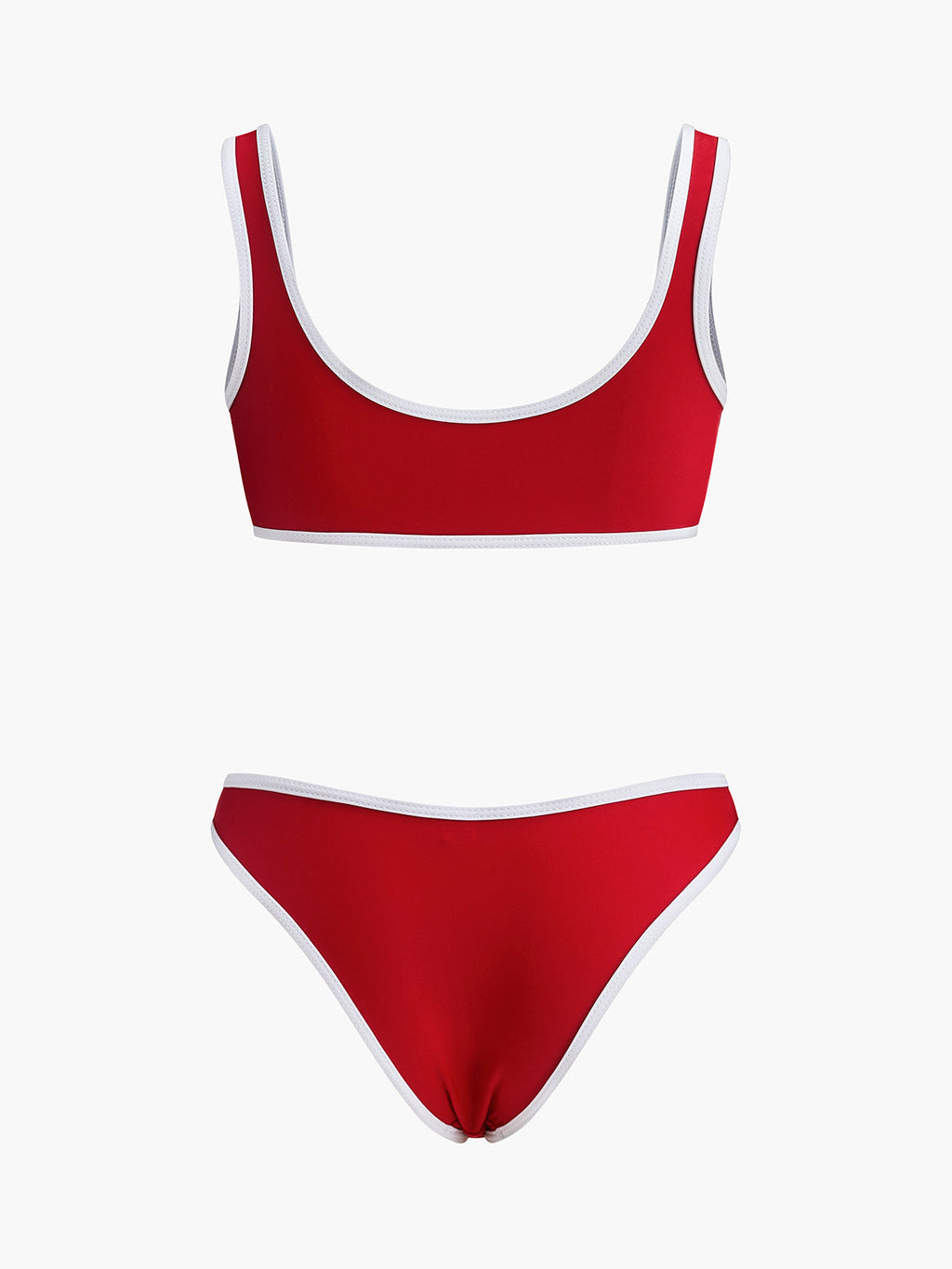 Kontrast Trim Yuvarlak Yaka Bikini Takımı
