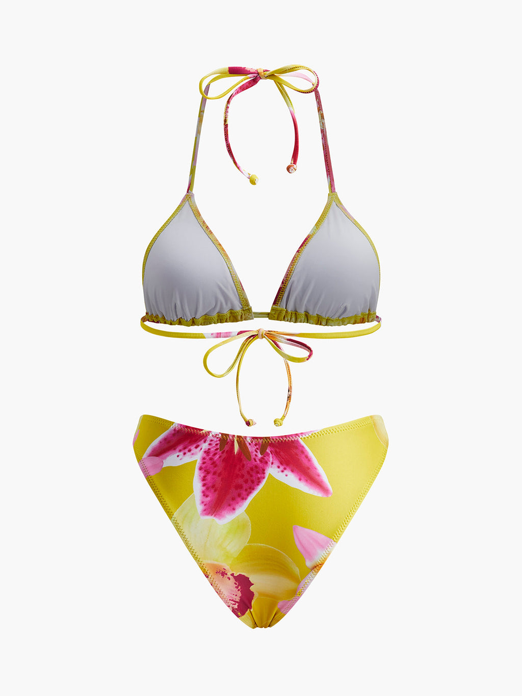 Jersey Çiçek Desenli Bağcıklı Bikini Takımı