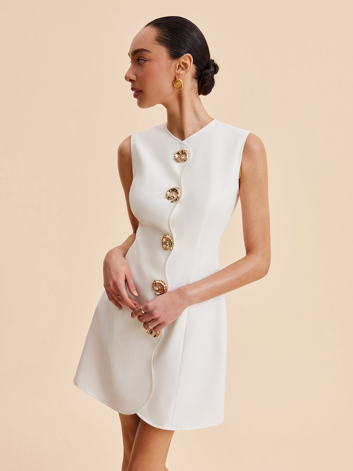 Bianca Gold Düğme Detaylı Mini Elbise
