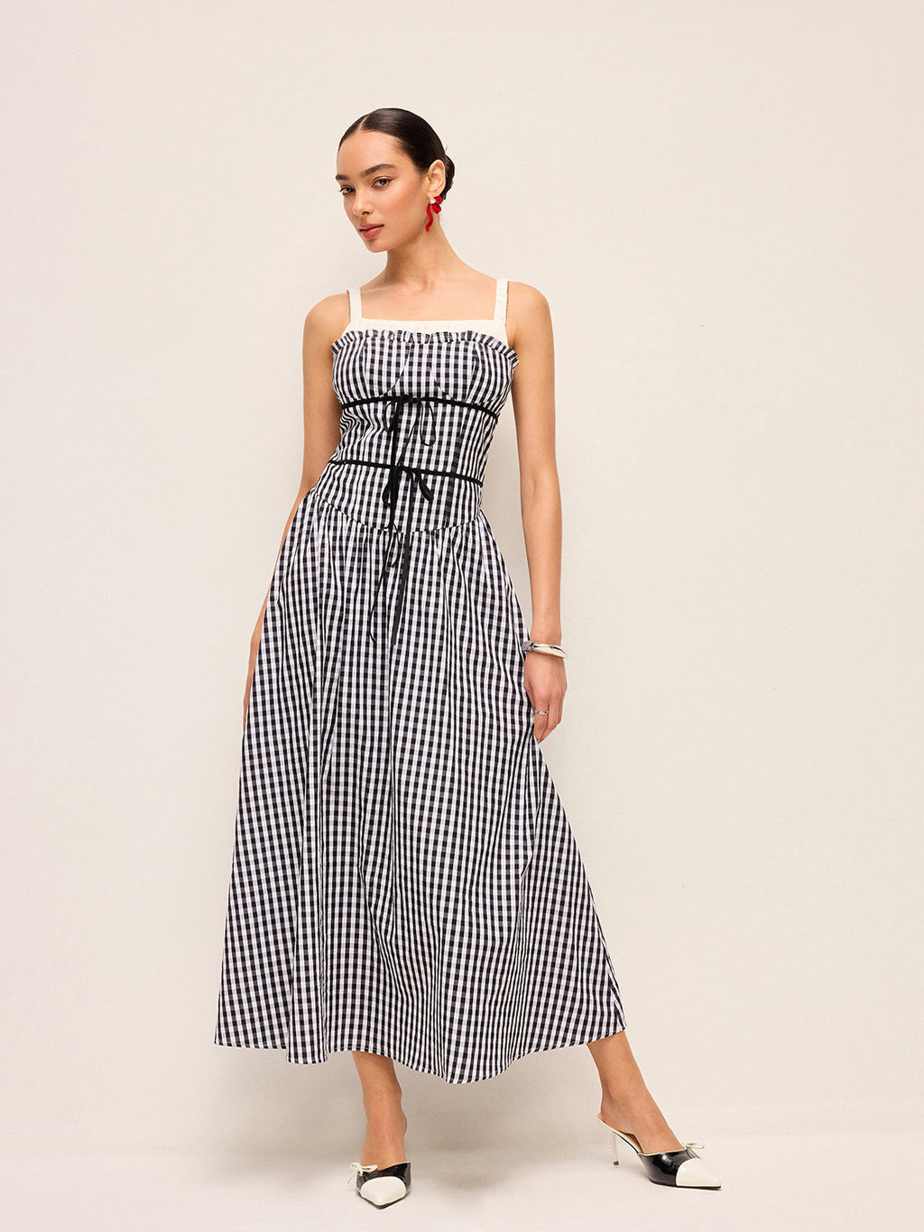 Gingham Korse Tarzı Midi Elbise