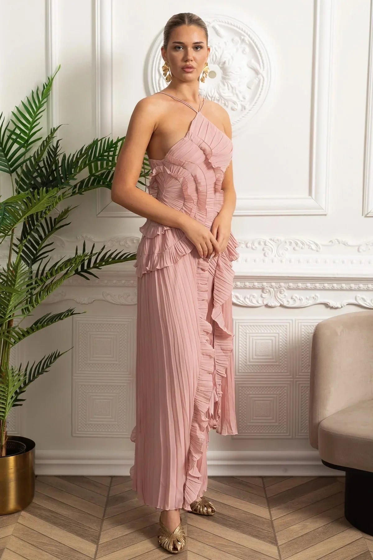 Liora Rosa Midi Elbise