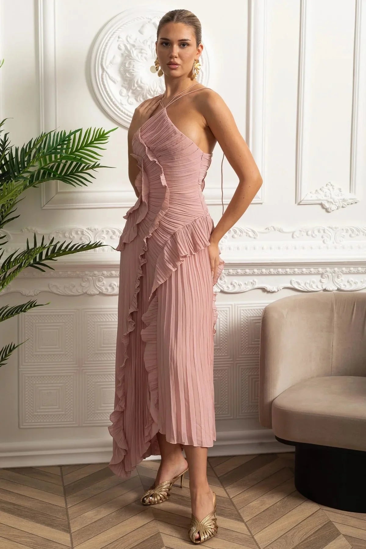 Liora Rosa Midi Elbise