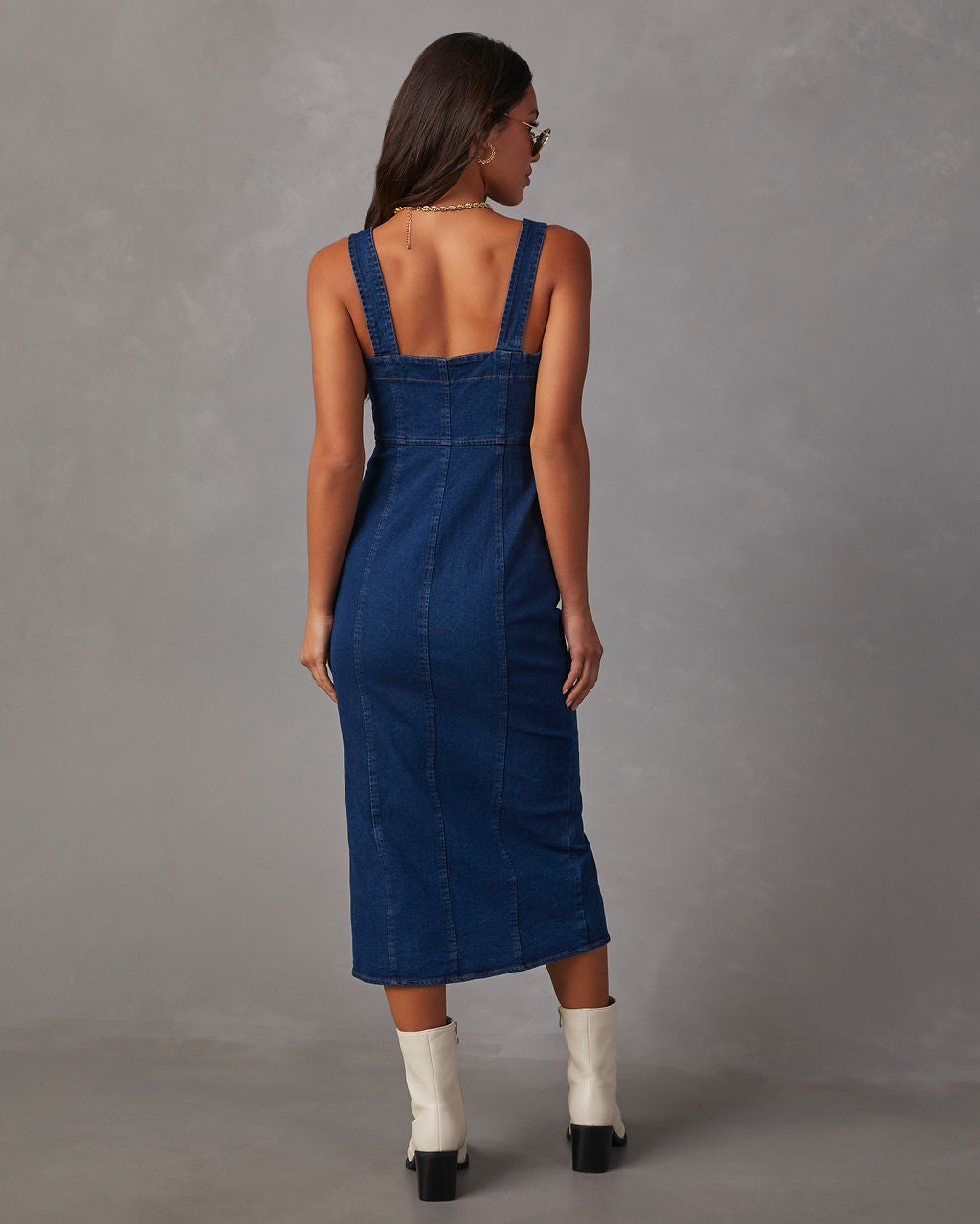 Camden Denim Önü Düğmeli Midi Elbise