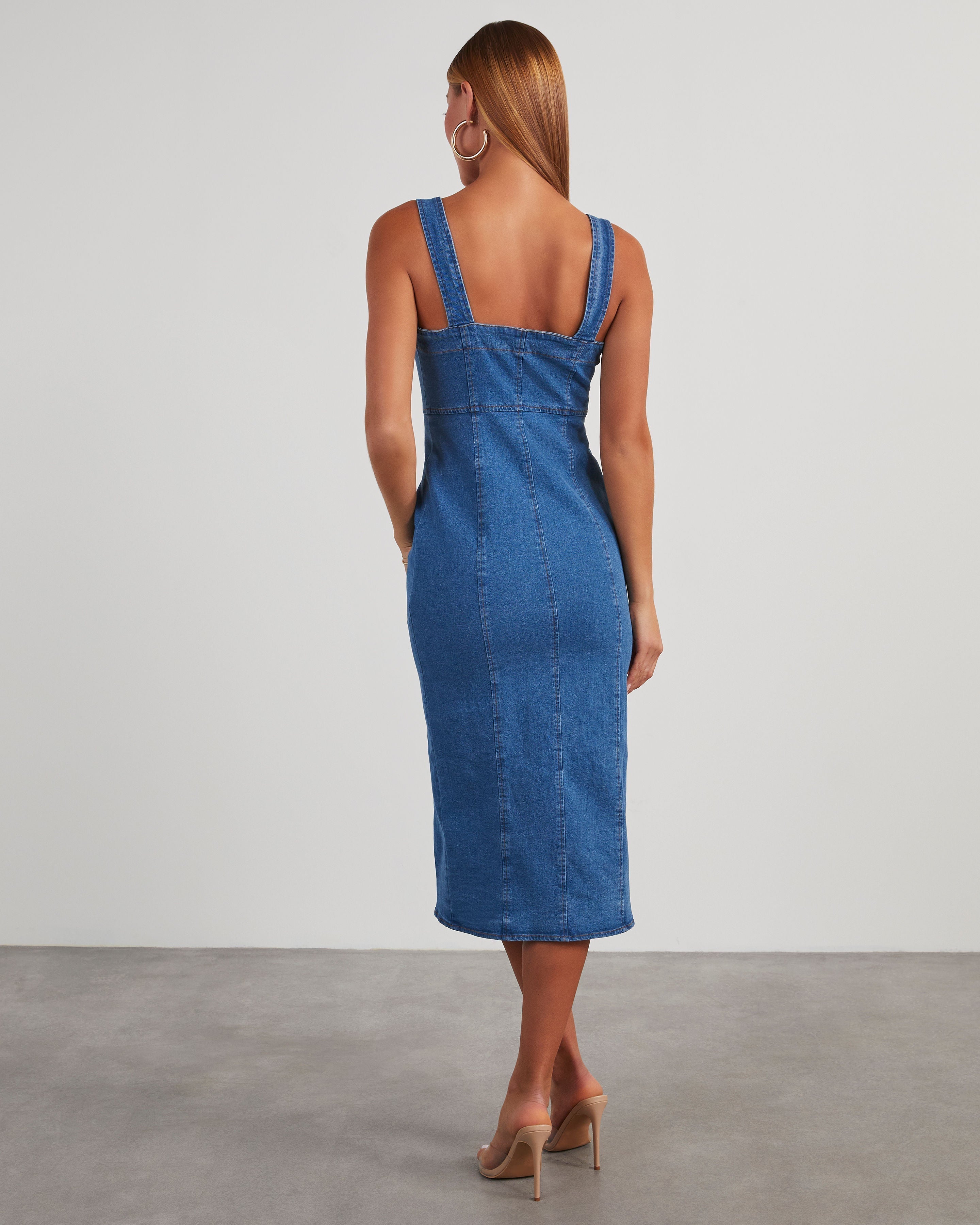 Camden Denim Önü Düğmeli Midi Elbise