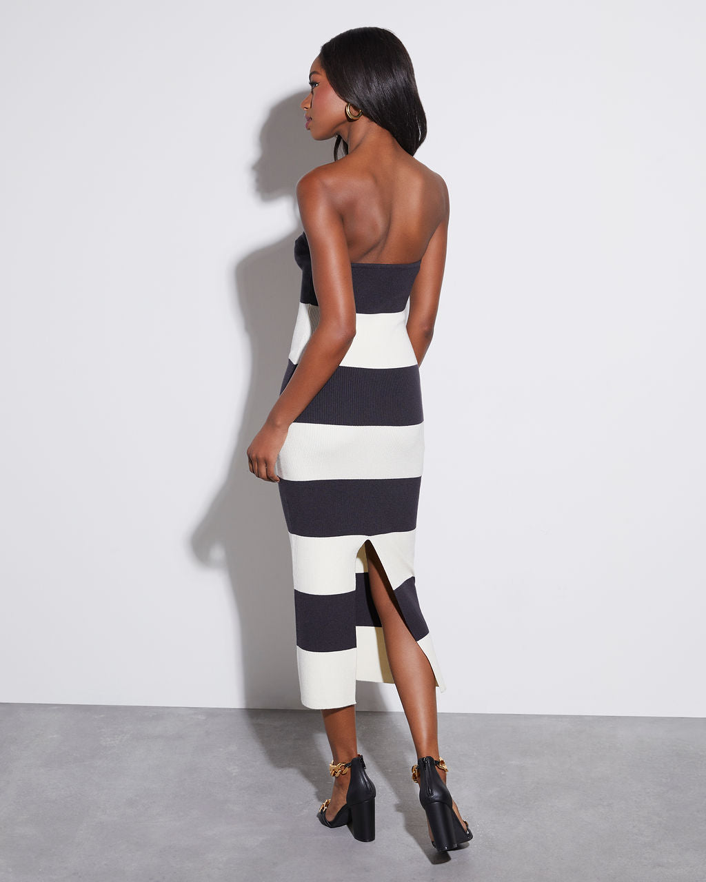 Anika Çizgili Bodycon Midi Elbise