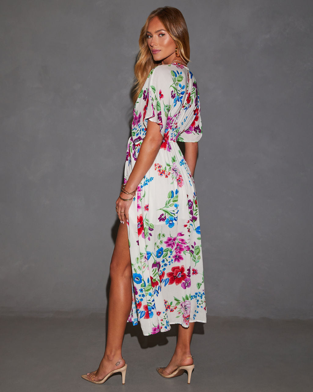 Catrina Kimono Çiçekli Midi Elbise