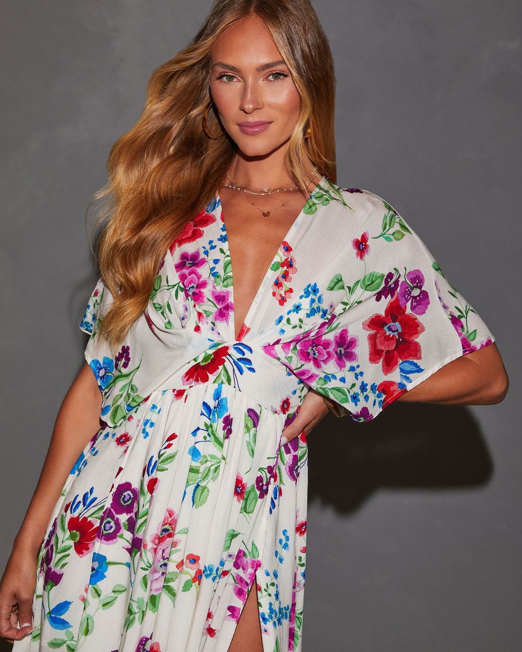 Catrina Kimono Çiçekli Midi Elbise