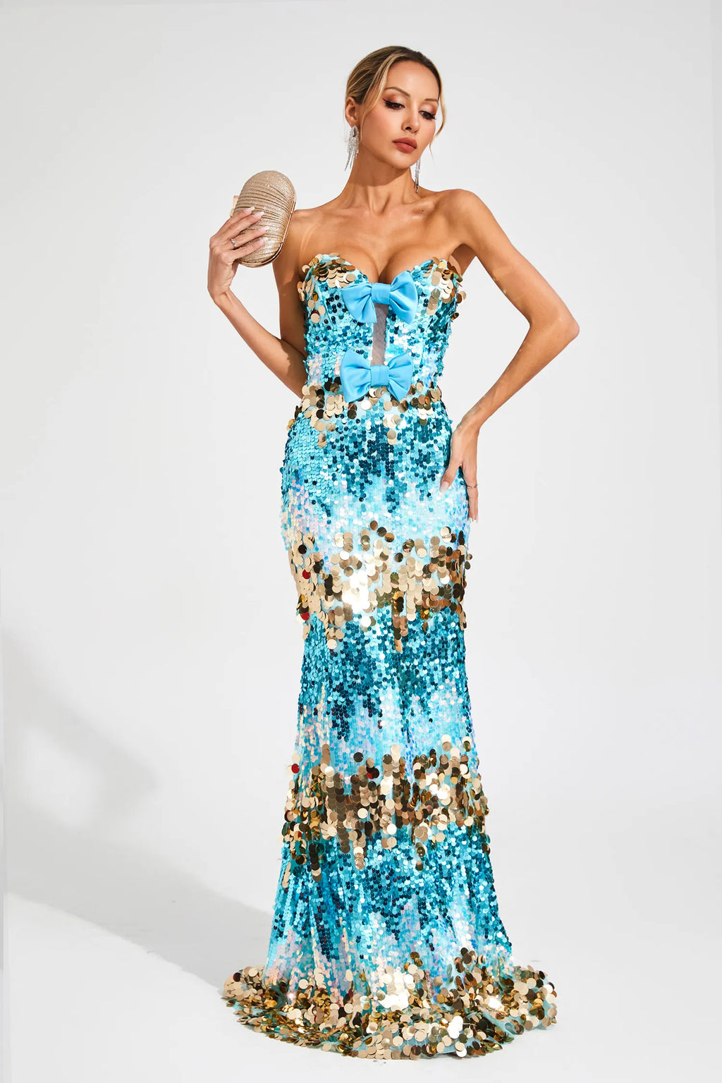 Bianca Mavi Payetler Bandaj Maxi Elbise